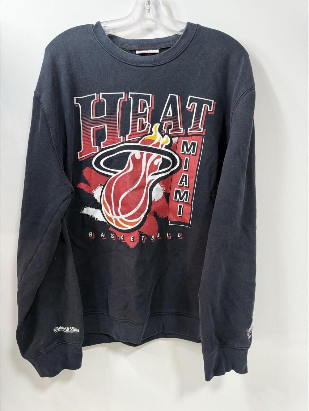 Mitchell & Ness Miami Heat Fleece Sweatshirt NBA Crew Men’s 2XL Black Sweater